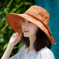 渔夫帽女遮阳帽防晒太阳帽大檐帽子女蝴蝶结女帽子