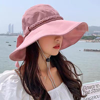 渔夫帽女遮阳帽防晒太阳帽大檐帽子女蝴蝶结女帽子
